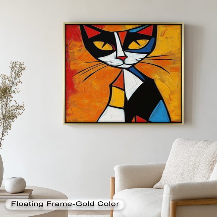 Geometrische Katze in kräftigen Farben – Picasso-Ölgemälde