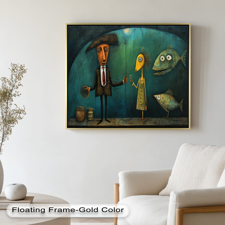 Moonlight Toast – Whimsical Surrealist Underwater Picasso Oil Painting