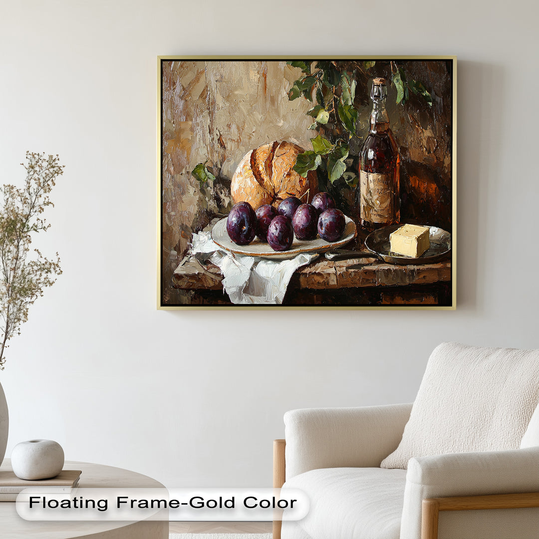 Farmhouse Kitchen Plum & Bread – Still Life Oil Painting