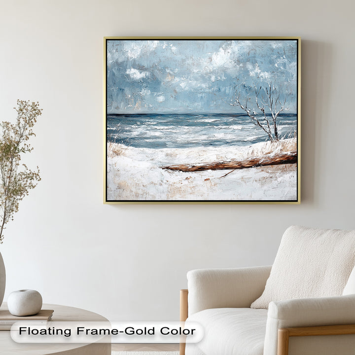 A tranquil portrayal of seasonal contrast, this artwork highlights the subtle beauty of nature’s colder moments with simplicity and grace.