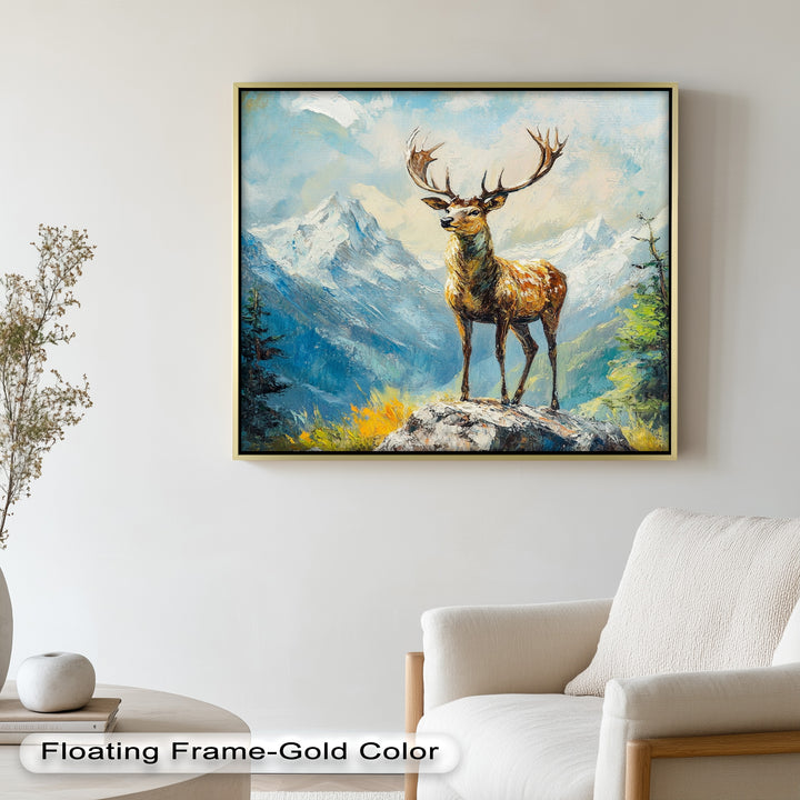Stag in Mountain Landscape - Animal Oil Painting