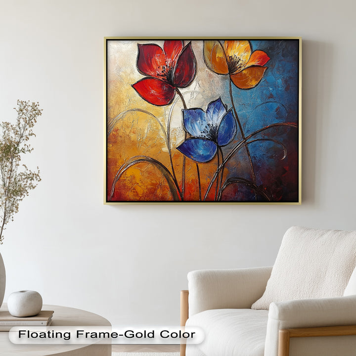 Eternal Bloom – Red, Yellow, and Blue Floral Oil Painting