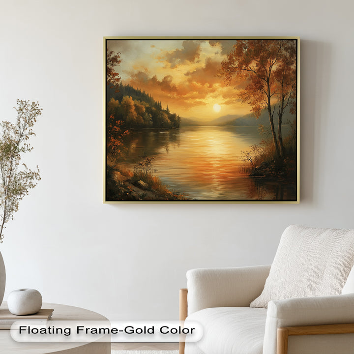 Golden Lake Sunset – Herbstreflexion Hudson River Ölgemälde