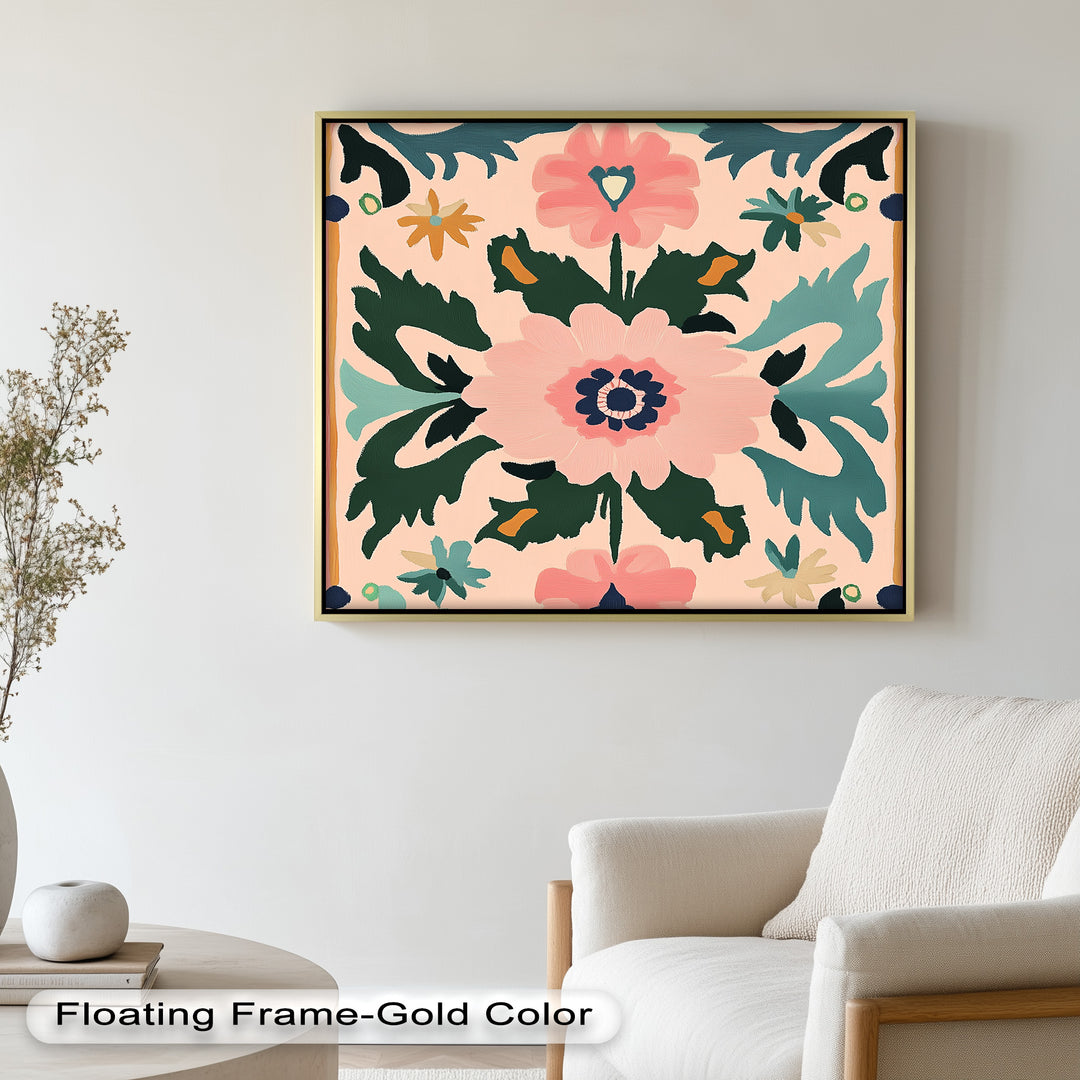Folk Bloom – Symmetrisches Boho-Blumenölgemälde
