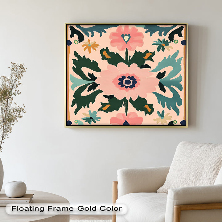 Folk Bloom – Symmetrisches Boho-Blumenölgemälde