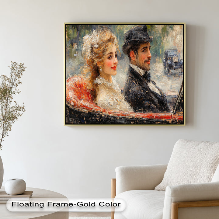 Charming Couple in a Vintage Car – Impressionist Oil Painting