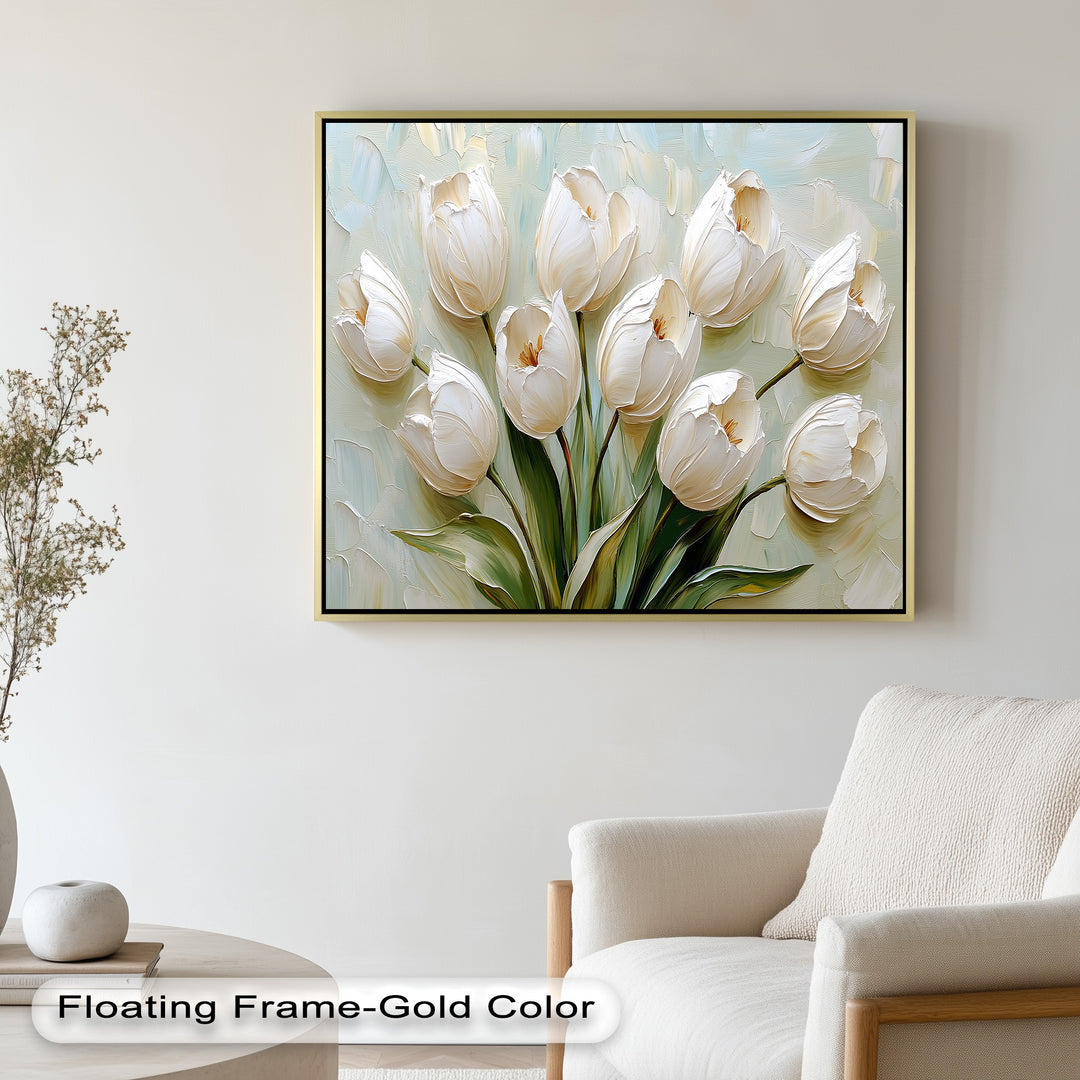 Whispers of Spring – Creamy White Tulip Bouquet Flower Oil Painting