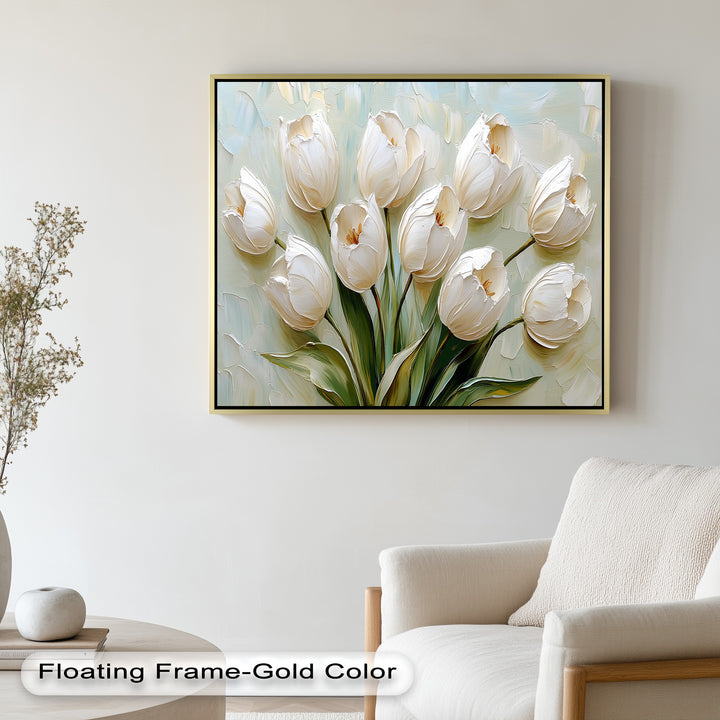 Whispers of Spring – Creamy White Tulip Bouquet Flower Oil Painting
