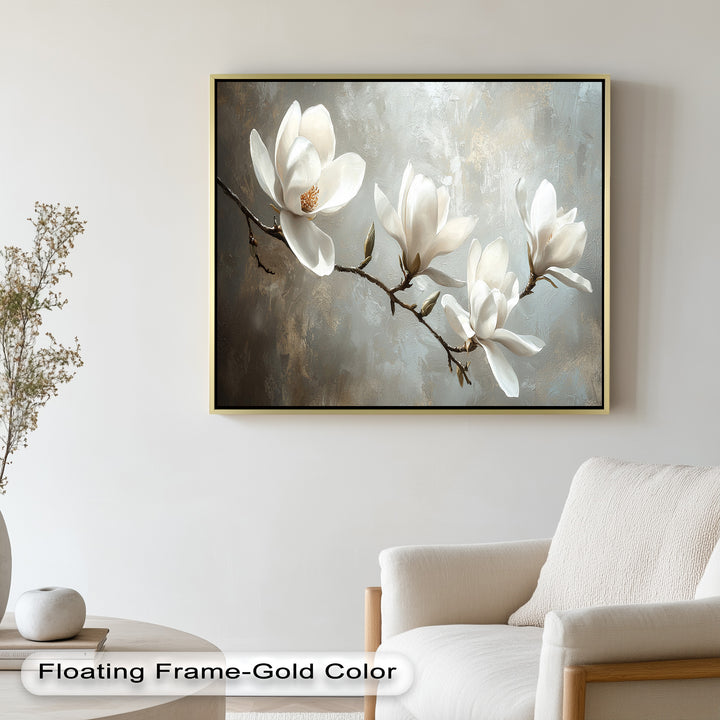Magnolia Serenity – Cream Blossom Branch Flower Oil Painting