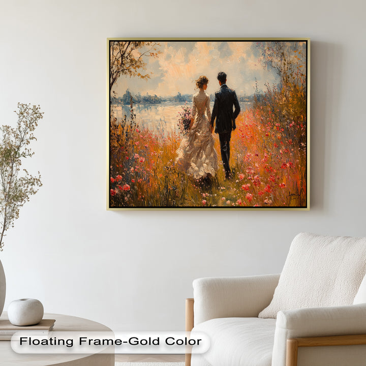 A Walk to Remember – Impressionist Couple in Blooming Field Oil Painting