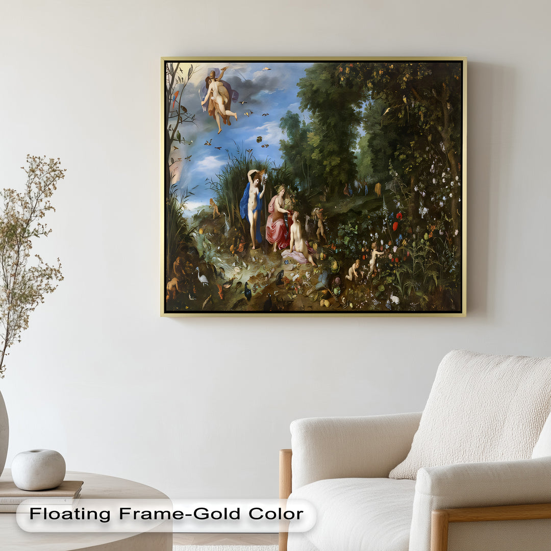 The Garden of Earthly Light – Mythological Forest Scene Oil Painting