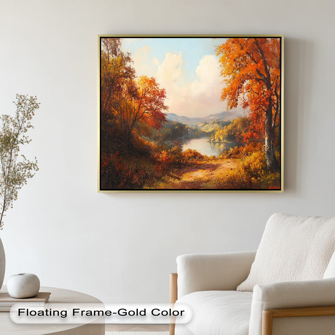 Golden Horizon – Ölgemälde mit herbstlichem Flussblick