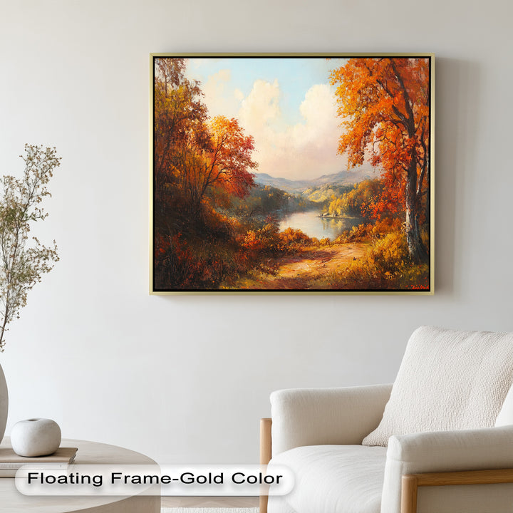 Golden Horizon – Ölgemälde mit herbstlichem Flussblick