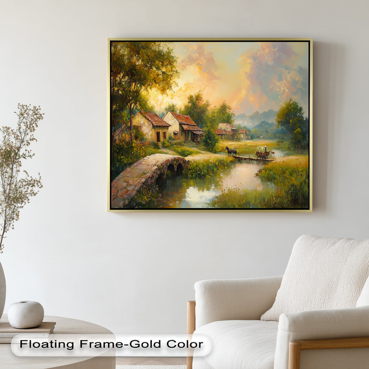 Landscape in Autumn – Serene Countryside Oil Painting