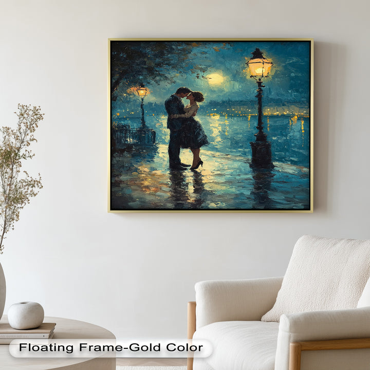 Romantic Couple Under Moonlight - Love Oil Painting