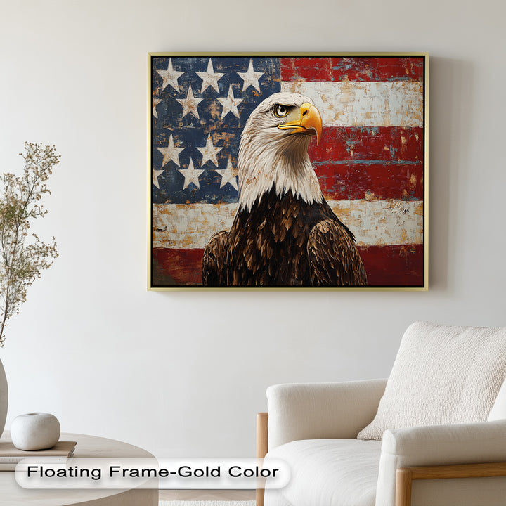 Adler mit amerikanischer Flagge – Patriotisches Ölgemälde