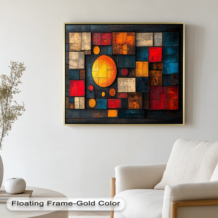 Geometrische Sunburst Fusion – Farbenfrohe Ölgemälde