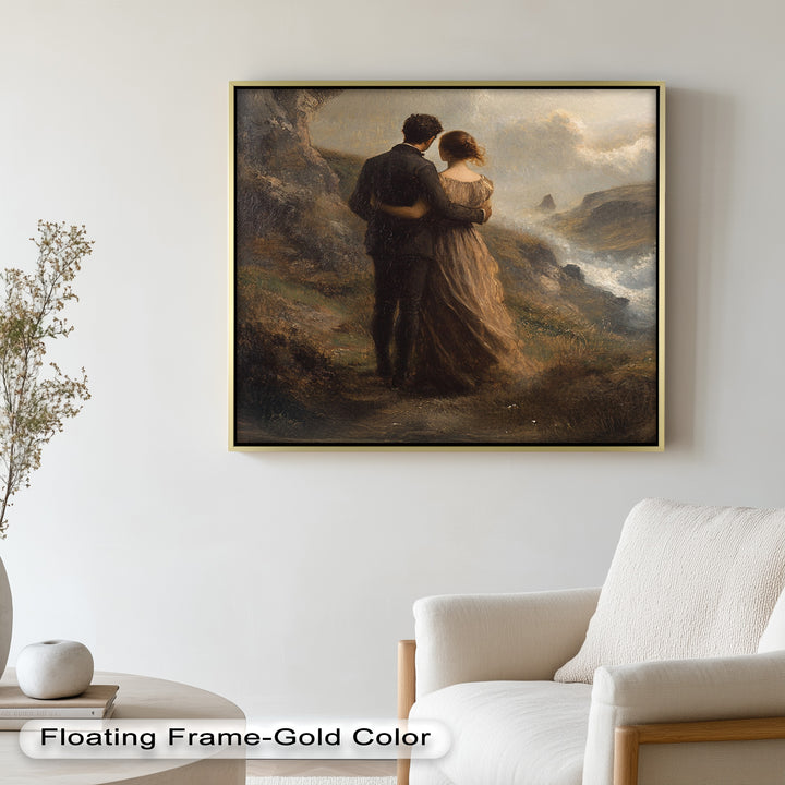 Embrace on the Cliffside – Oil Painting of Lovers in Nature