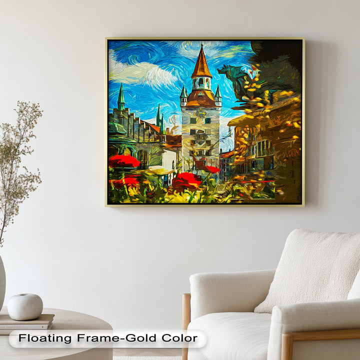 Sunlit Cathedral Square – Vibrant European Cityscape Picasso Oil Painting