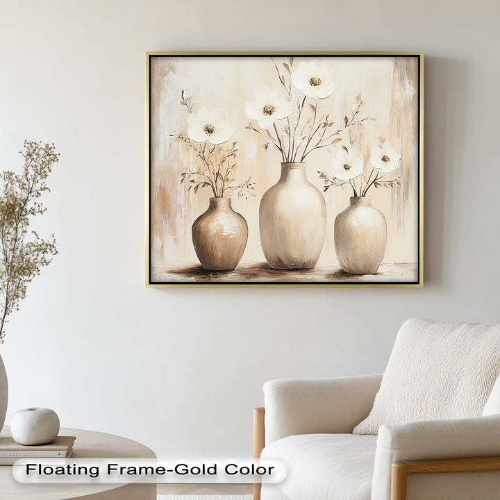 Serenity in Neutral Tones – White Floral Still Life Oil Painting