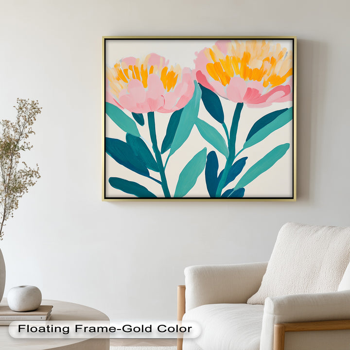 Sunburst Peonies – Modernes Boho-Blumenölgemälde