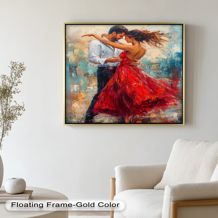 Flamenco Fire – Romantic Couple in Red Dress Oil Painting