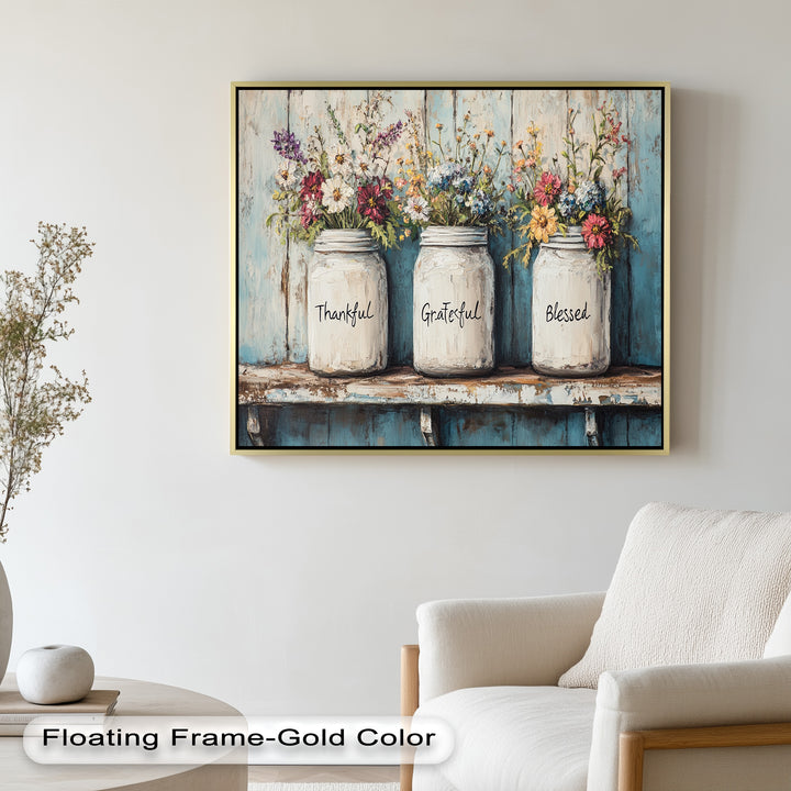 Thankful Grateful Blessed – Floral Jar Oil Painting