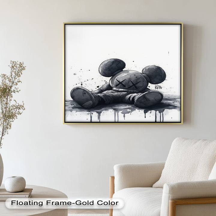 Gefallenes Schweigen – Monochromes KAWS-Ölgemälde