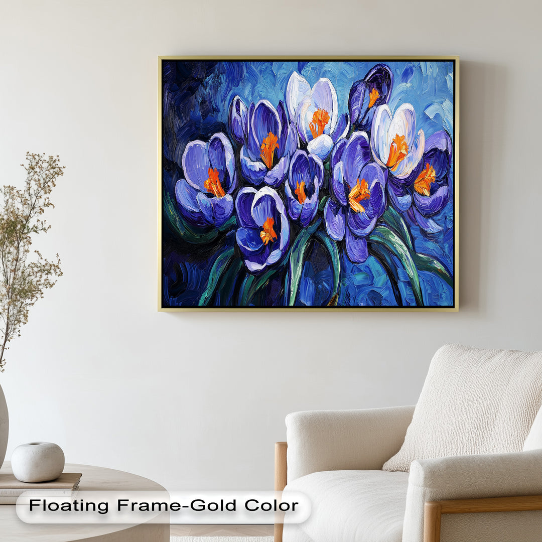 Crocus Flowers in Blue and Violet Hues - Flower Oil Painting