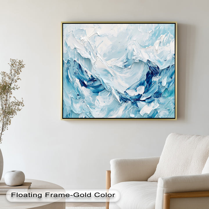 Ocean Ice Texture Art – Abstract Blue & White Oil Painting
