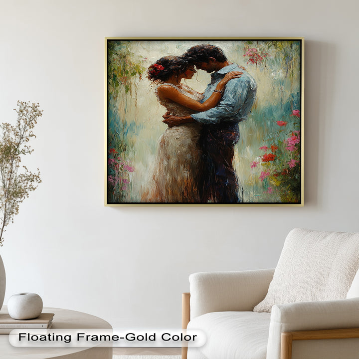 Romantic Couple Surrounded by Blooms - Love Oil Painting