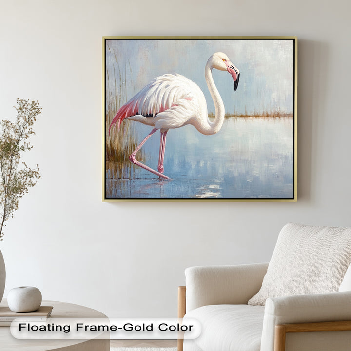 Graceful Flamingo in Shallow Water – Animal Oil Painting
