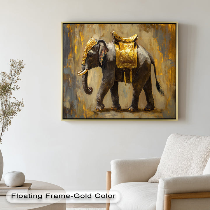 Elephant with Golden Saddle - Animal Oil Painting