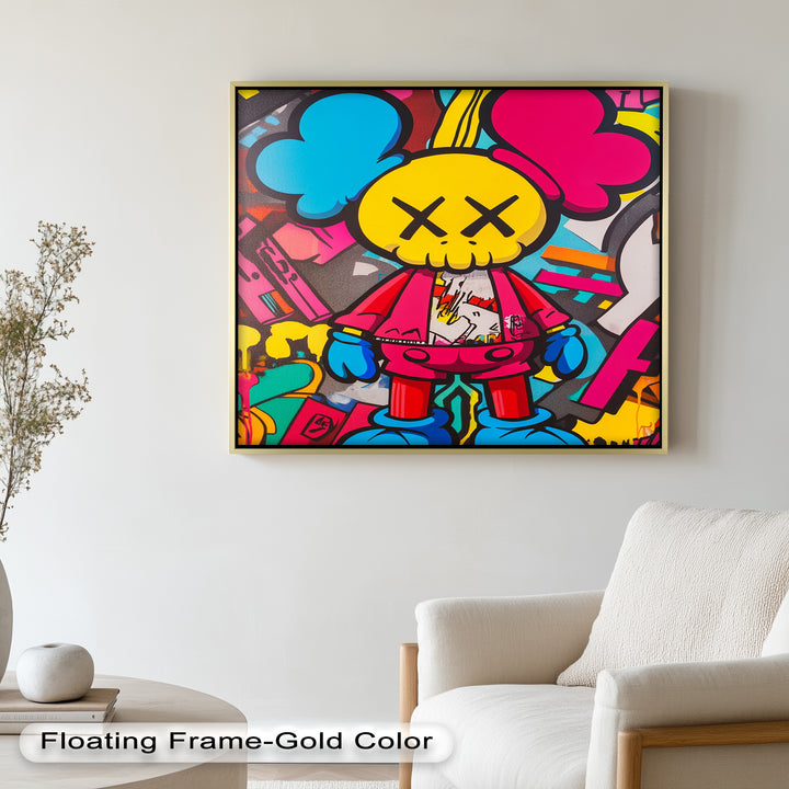 Neon Rebellion – KAWS Graffiti Ölgemälde