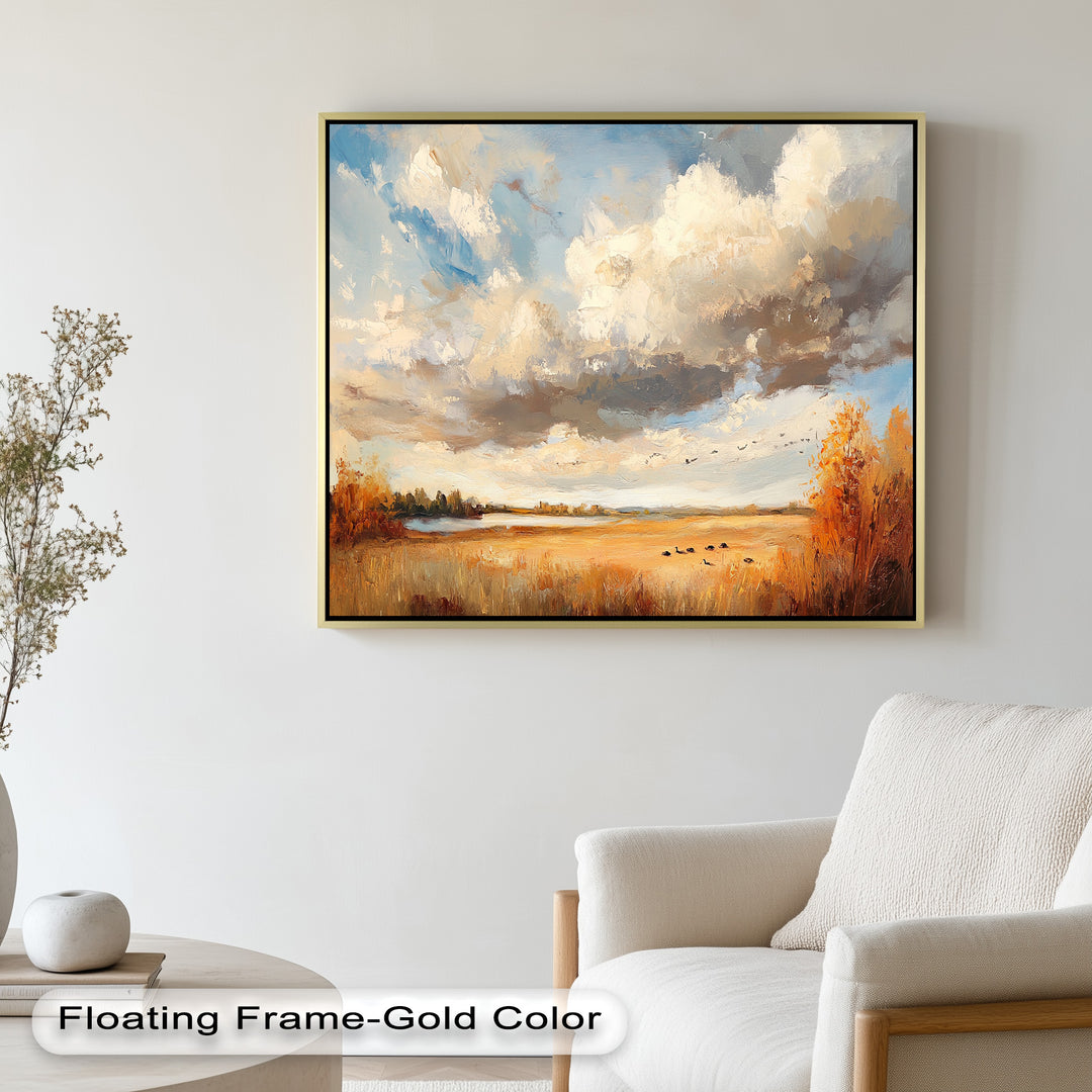 Autumn Meadow Wall Art – Impressionist Landscape Oil Painting