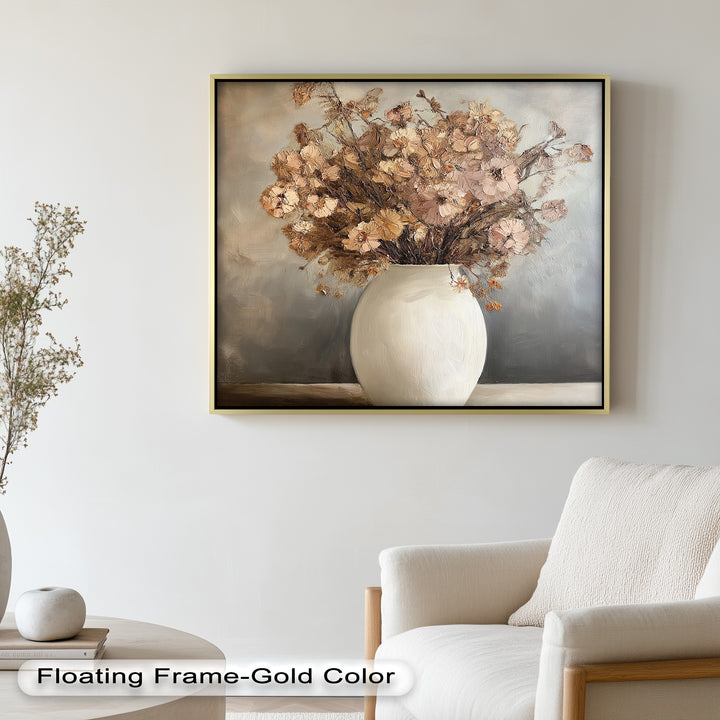 Brown Bouquet in White Vase - Flower Oil Painting
