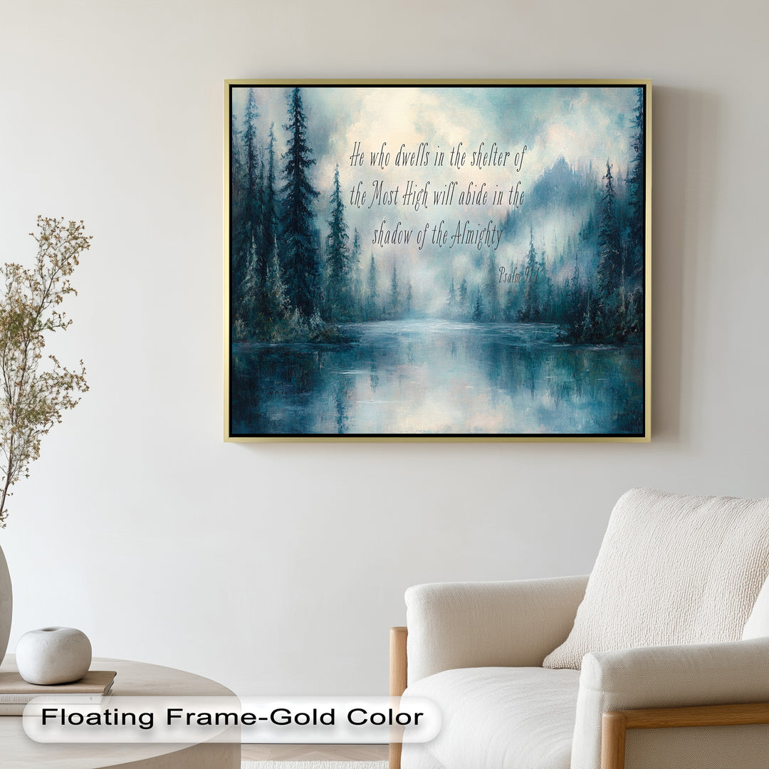 Serene River Landscape with Psalm 91:1 Biblical Verse
