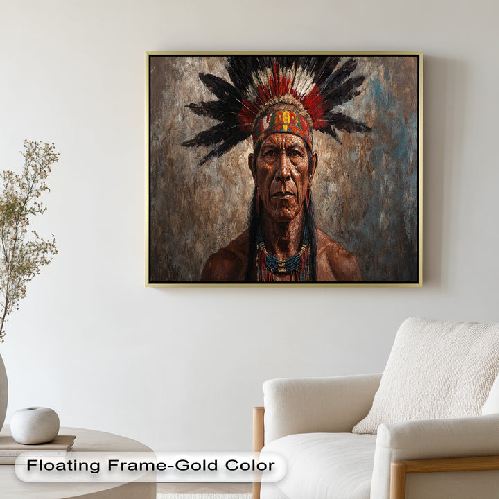 Echo of the Ancestors – Native Warrior Portrait Oil Painting