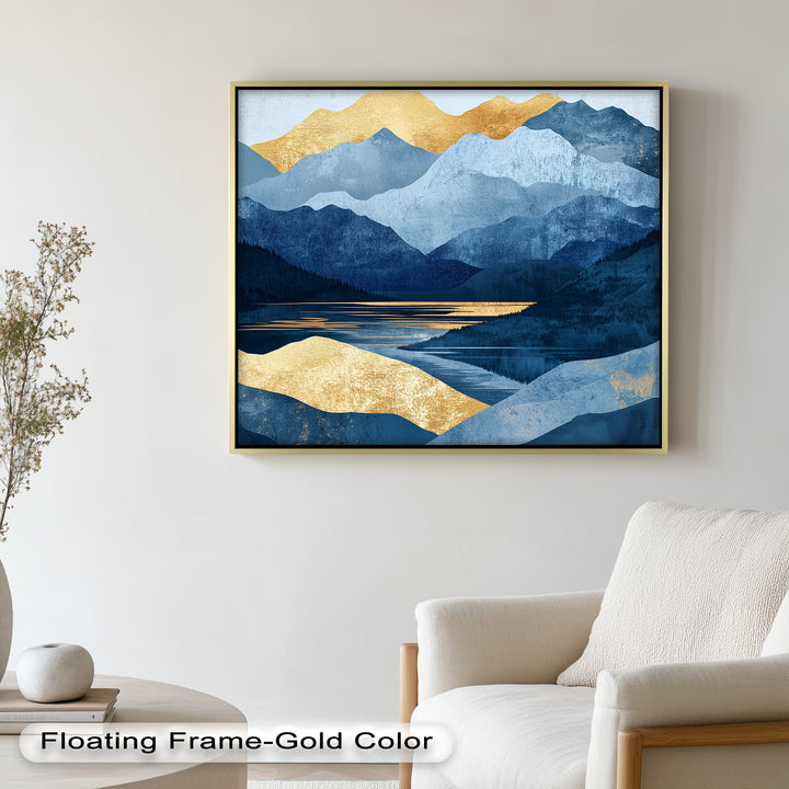 Golden Horizon – Abstract Blue Mountain Landscape Oil Painting