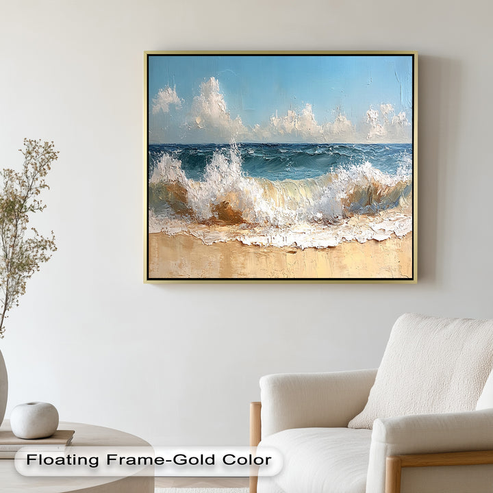 Coastal Beach Wall Art - Crashing Waves Seascape Oil Painting