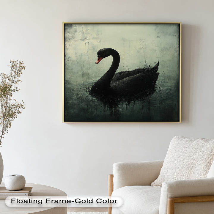 Solitary Grace – Moody Black Swan Oil Painting