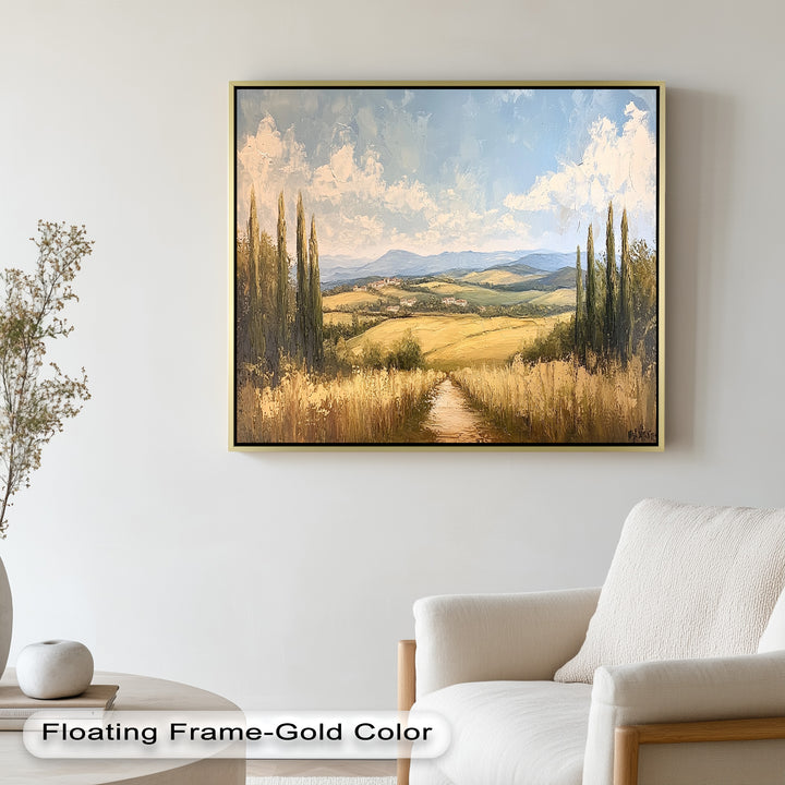Vintage Aerial View – Scenic Countryside Oil Painting