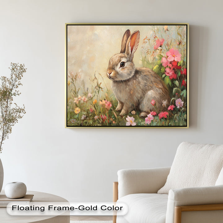 Curious Bunny Among Spring Blossoms – Animal Oil Painting