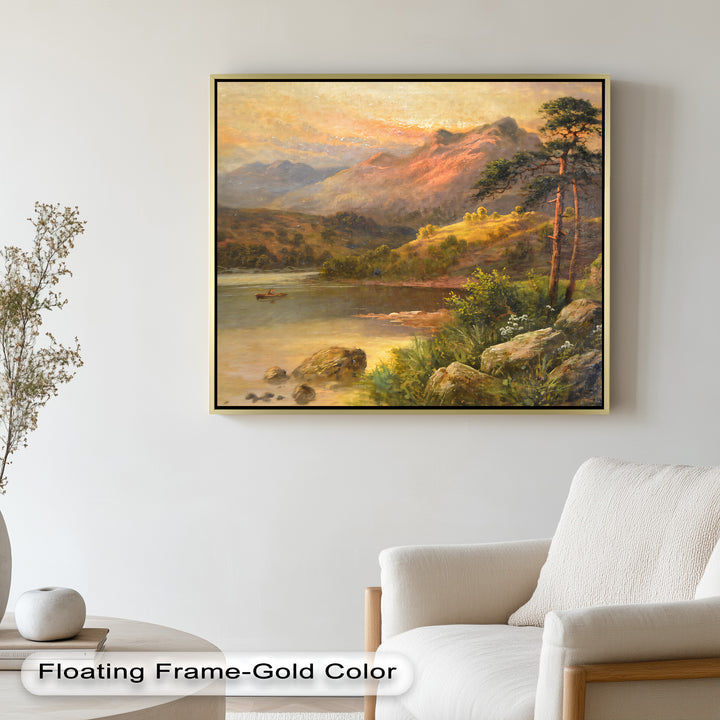 Goldene Gipfel bei Sonnenuntergang – Vintage-Ölgemälde