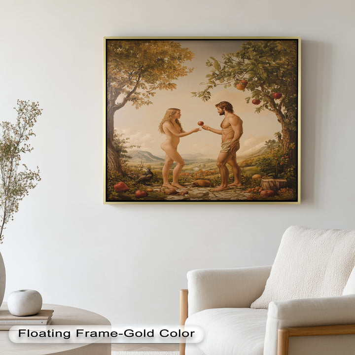 The First Temptation – Adam and Eve in Eden Renaissance Oil Painting