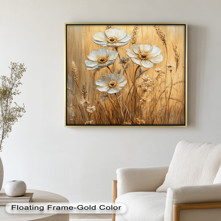 White Wildflowers in Wheat Field - Oil Painting