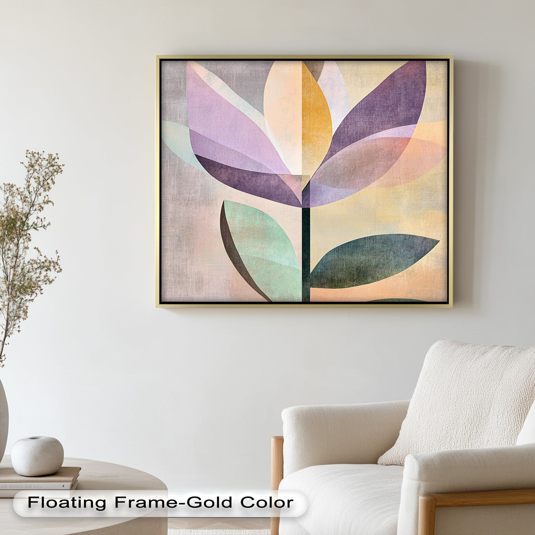 Purple Bloom – Minimalistisches geometrisches Blumenölgemälde