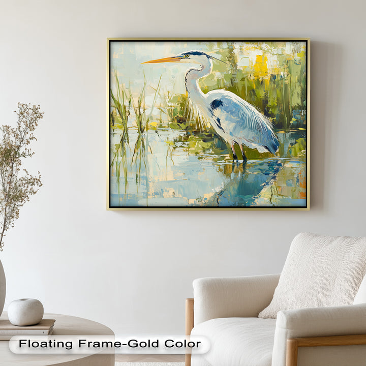 Reflections of Grace – Heron in Wetlands Oil Painting
