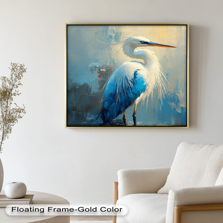 Blue Heron in Abstract – Framed Oil Painting