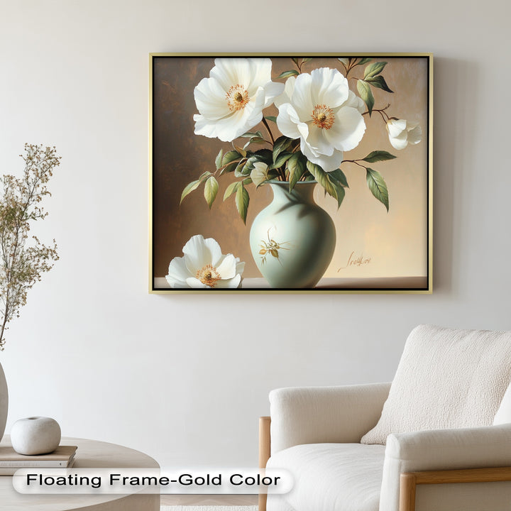 White Peony Still Life – Classic Floral Arrangement Flower Oil Painting